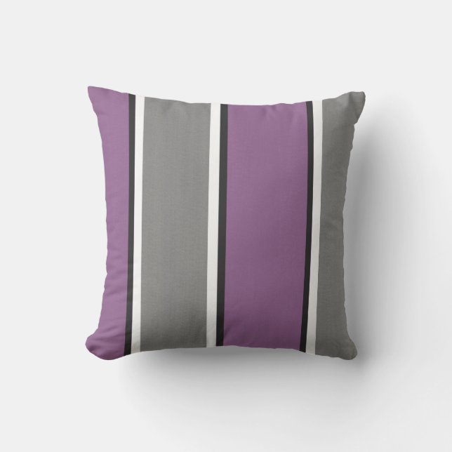 Plum Grey White Stripes Modern Kussen (Voorkant)