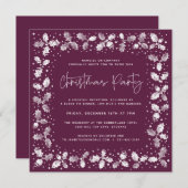 Plum Hand Printed Holly+Berries kerstparty Kaart (Voorkant / Achterkant)