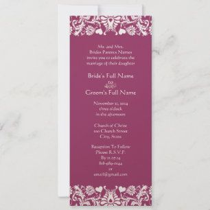 Plum Heart Romantique Mariage damassé Invitations