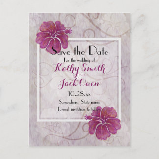 Plum hibiscus save the date briefkaart