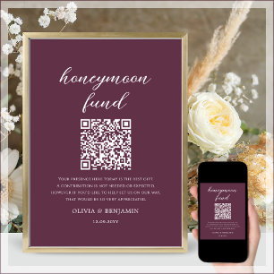 Plum Honeymoon Fund QR Code Wedding Sign Poster