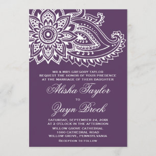 Plum Indian Paisley Formal Wedding Kaart