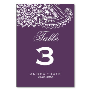 Plum Indian Paisley Table Number Kaart