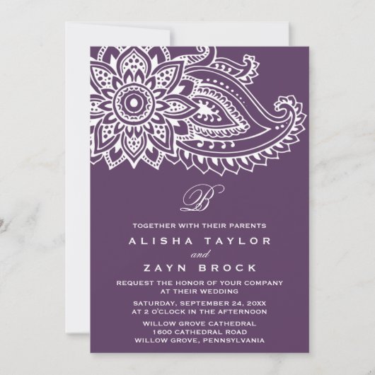 Plum Indian Paisley Wedding Kaart (Voorkant)