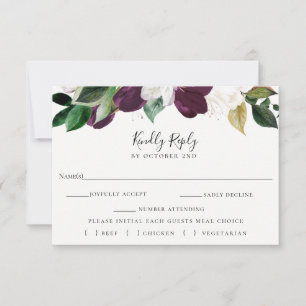 Plum ivoire Floral Mariage RSVP Carte de choix de