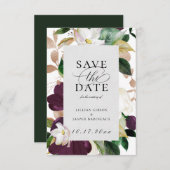 Plum Ivory Floral Save the Date Aankondiging (Voorkant / Achterkant)