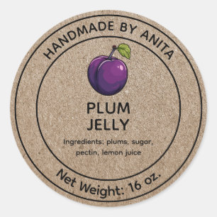 Plum Jam Jelly Jar Label Kraft Papier Stijl