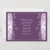Plum Lavender Paars Hearts Wedding Invitation Kaart (Achterkant)