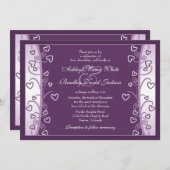 Plum Lavender Paars Hearts Wedding Invitation Kaart (Voorkant / Achterkant)