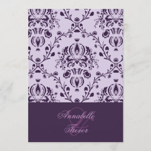 Plum/lila demask, douane bruiloft kaart