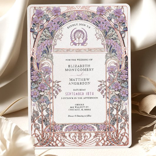 Plum & Lilac Art Nouveau Love Union Invitation