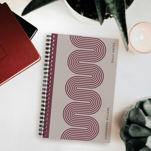 Plum Lombard Wavy Lines Modern Custom Notebook Notitieboek