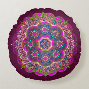 Plum Mandala Round Pillow Rond Kussen