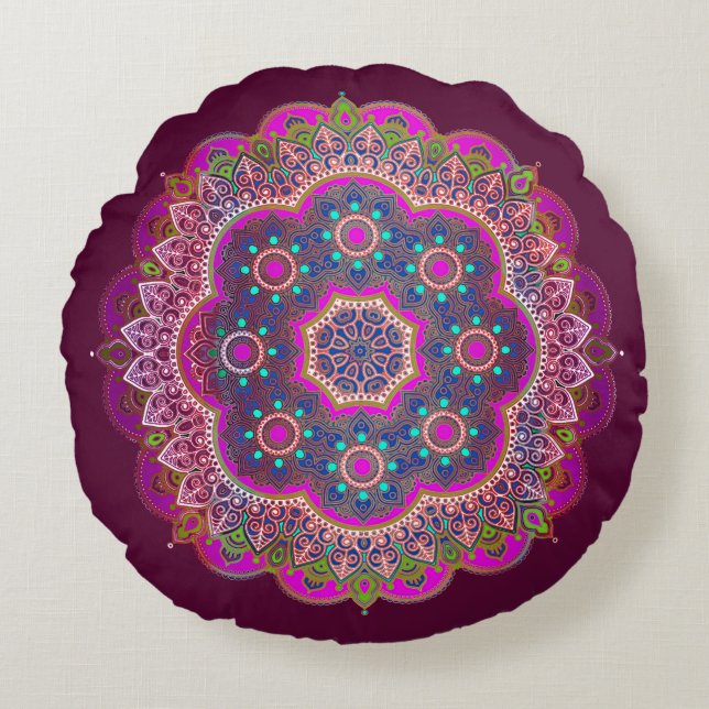 Plum Mandala Round Pillow Rond Kussen (Voorkant)