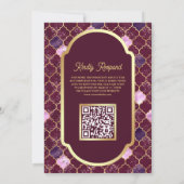 Plum Marokkaanse Quatrefoil QR Code Moslim Bruilof Kaart (Achterkant)