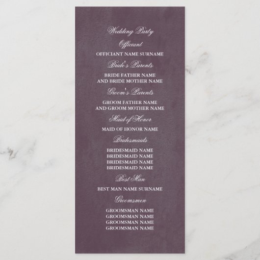 Plum Mauve en Lila  Flora Trouwprogramma Programma (Achterkant)