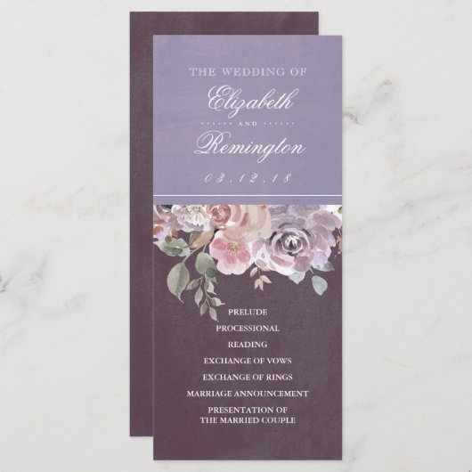 Plum Mauve en Lila  Flora Trouwprogramma Programma (Voorkant / Achterkant)