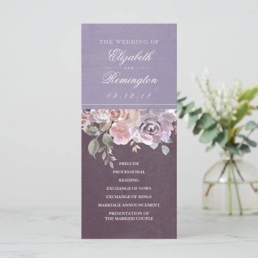 Plum Mauve en Lila  Flora Trouwprogramma Programma (Staand voorkant)