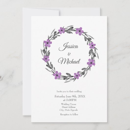 Plum Mauve Grey Black Waterverf Floral Wreate Kaart (Voorkant)