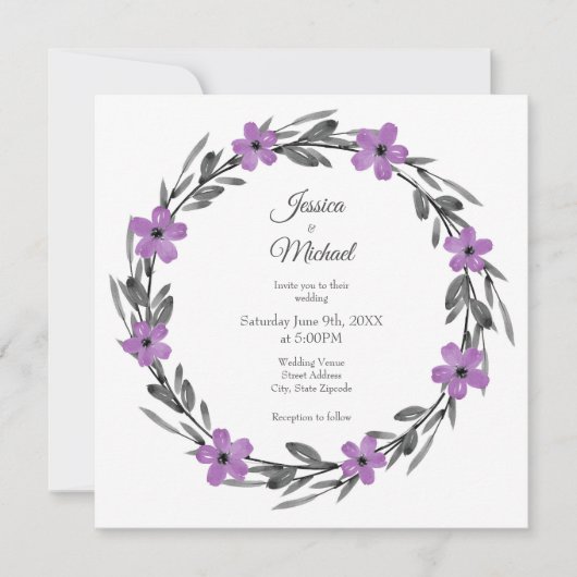 Plum Mauve Grey Black Waterverf Floral Wreate Kaart (Voorkant)