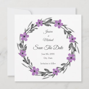 Plum Mauve Grey Black Waterverf Floral Wreate Save The Date