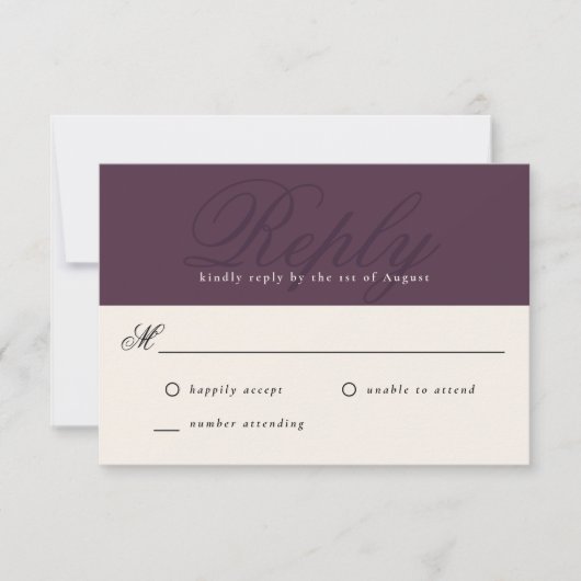 Plum Modern Elegant Minimaal Monogram RSVP (Voorkant)