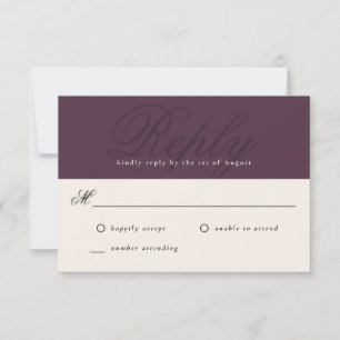 Plum Moderne Élégant Monogramme minimal RSVP