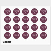 Plum Moderne Initialen Monogram Bruiloft Ronde Sticker (Vel)