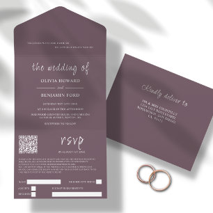 Plum moderne violet QR Code Tout en un Invitation