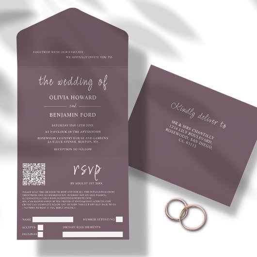 Plum moderne violet QR Code Tout en un Invitation