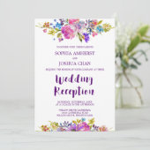 Plum Monogram Backing Wedding Reception Kaart (Staand voorkant)