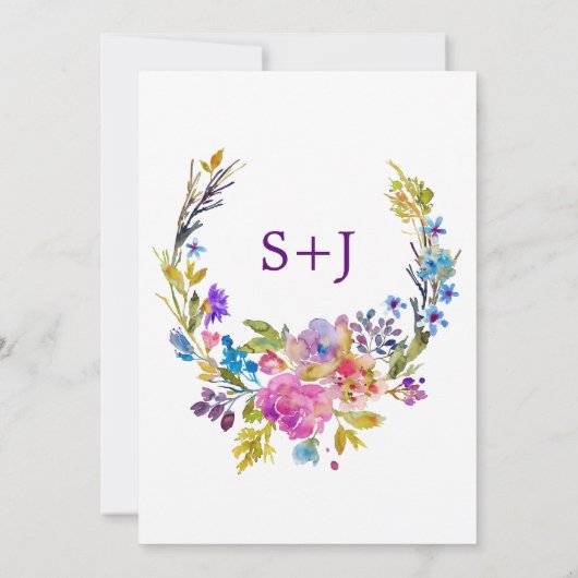 Plum Monogram Backing Wedding Reception Kaart (Achterkant)
