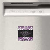 Plum Monogram Damask Bruiloft, Magneten (Insitu (Vaatwasser))