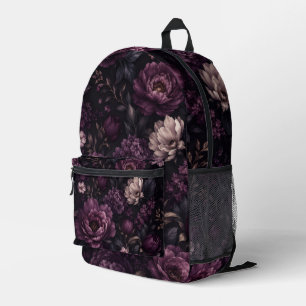 Plum Noir Bloemmotief Bedrukte Rugzak