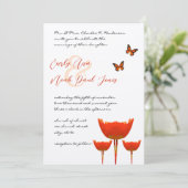 Plum Orange Poppies Papillons Faire-part de mariag (Debout devant)
