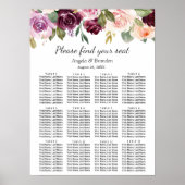 Plum Paars Blush Floral Wedding Seating Chart Poster (Voorkant)