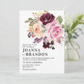 Plum Paars Blush Pink Botanical Floral Wedding Kaart (Staand voorkant)