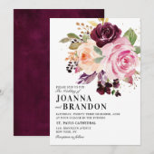 Plum Paars Blush Pink Botanical Floral Wedding Kaart (Voorkant / Achterkant)