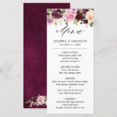 Plum Paars Blush Pink Botanical Floral Wedding Menu (Voorkant / Achterkant)