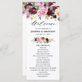 Plum Paars Blush Pink Botanical Floral Wedding Programma (Voorkant / Achterkant)