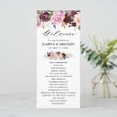 Plum Paars Blush Pink Botanical Floral Wedding Programma (Staand voorkant)
