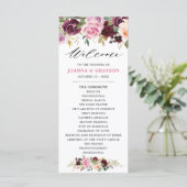 Plum Paars Blush Pink Botanical Floral Wedding Programma (Staand voorkant)