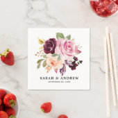 Plum Paars Blush Pink Botanical Floral Wedding Servet (Insitu)