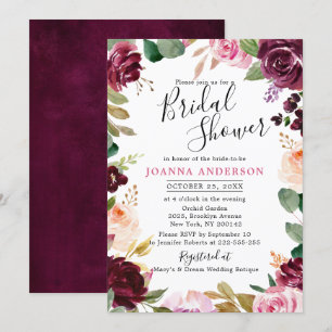 Plum Paars Blush Pink Botanical Vrijgezellenfeest Kaart