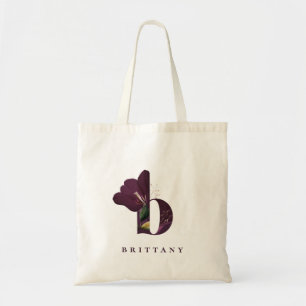 Plum Paars Botanical Florence Letter b Monogram Tote Bag