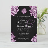 Plum Paars en Black  Flowers Wedding Kaart (Staand voorkant)