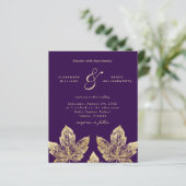 Plum Paars en Gold Rustic Leaves Wedding Invite (Staand voorkant)