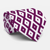 Plum paars en white diamant patroon stropdas (Opgerold)