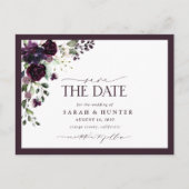 Plum Paars Floral Script Wedding Save the Date Uitnodiging Briefkaart (Voorkant)