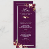 Plum Paars Floral Silver Gray Wedding Menu Kaart (Voorkant / Achterkant)